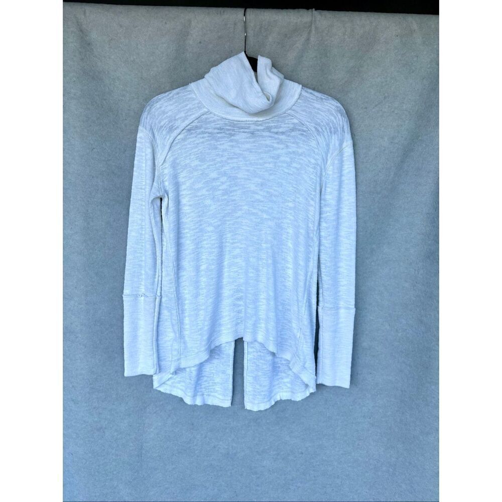 FreePeople White Turtleneck Tunic Sweater XS Lightweight Slouchy Split Back Boho - Picture 2 of 6